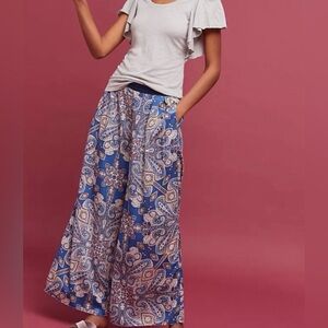 Anthropologie Elevenses Ines Wide Leg Pants Palazzo Paisley Sz M
